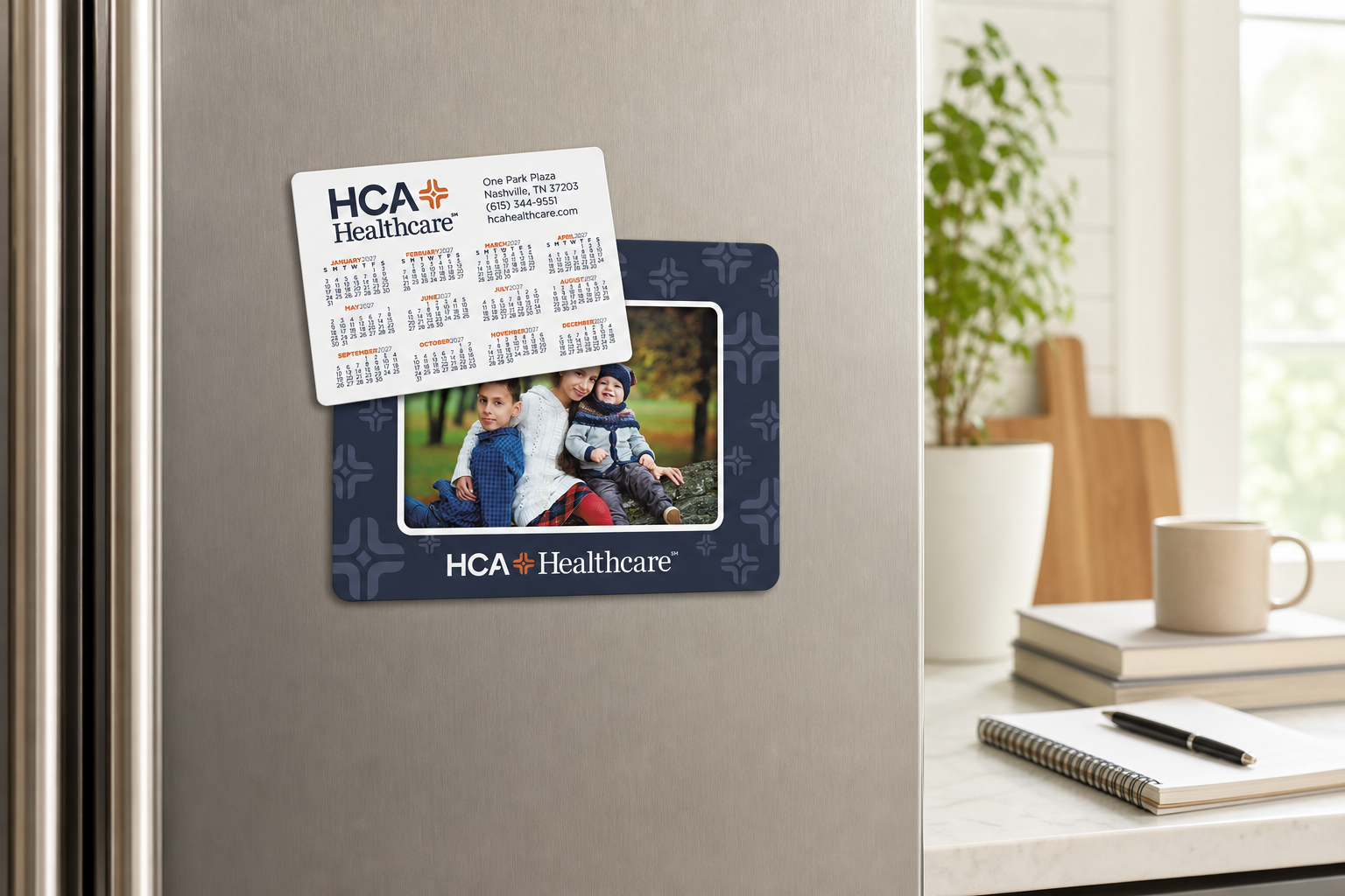 Calendar Punch Out Picture Frame displayed on a refrigerator in a bright home workspace