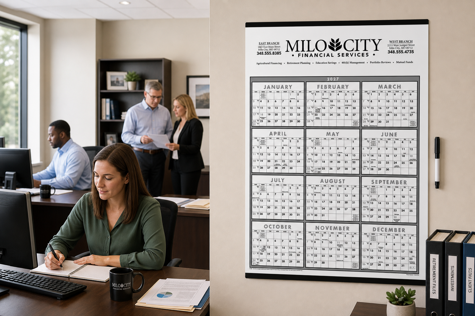 Black and White and Black Contractor Memo Calendar displayed in a professional workspace