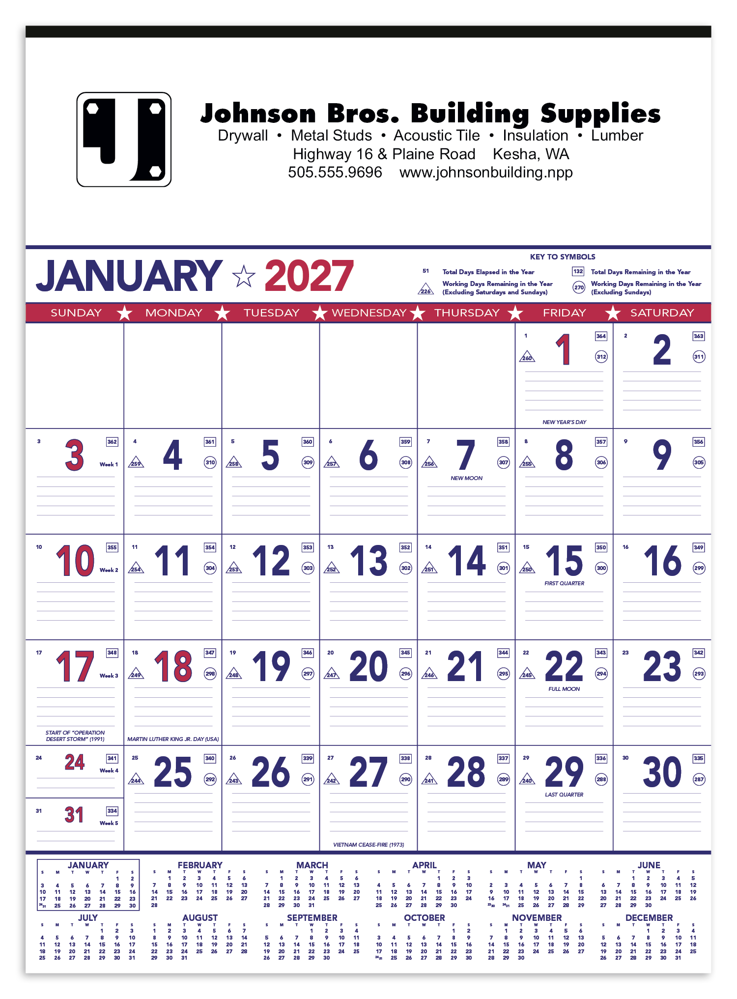 Triumph® Calendars Patriotic Contractor Memo Calendar
