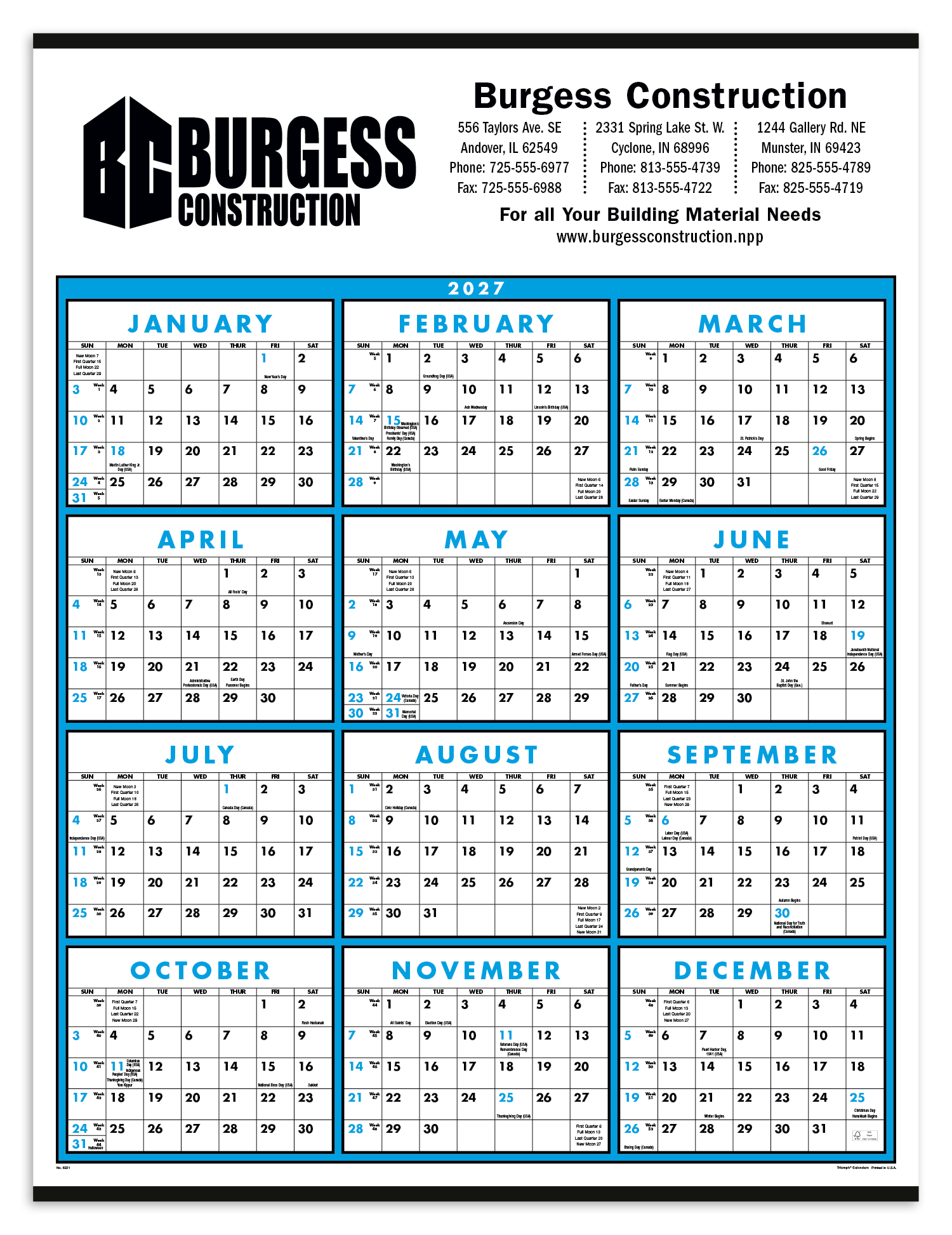 Triumph® Calendars Span-A-Year Non-Laminated Calendar